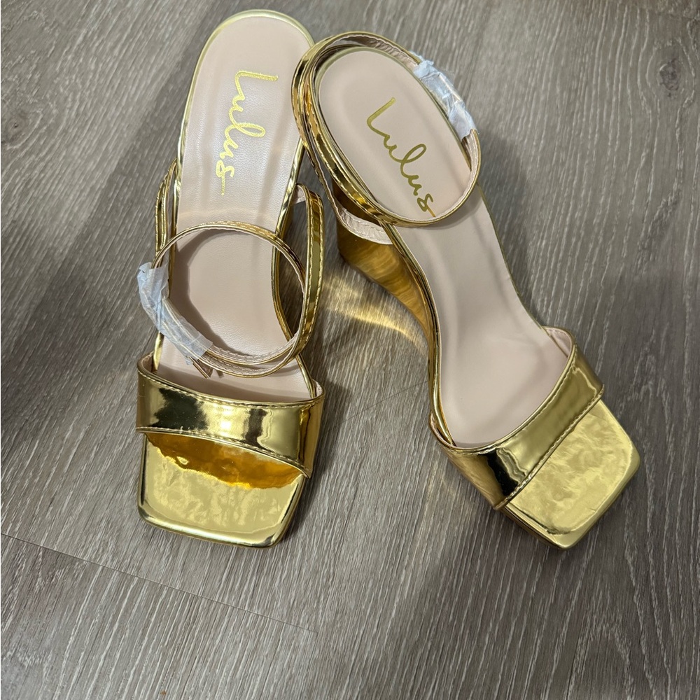 Lulu's Shiny Gold Heeled Sandals